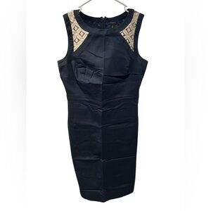 Ann Taylor Sleeveless Sheath Dress | Size 4 | Navy with Lace Detail